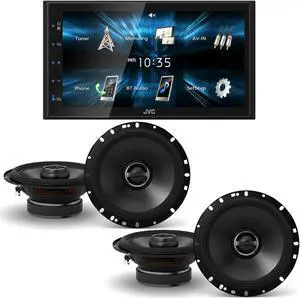 JVC KW-M150BT Digital Media Receiver featuring 6.8" WVGA Capacitive Monitor with 2 Pairs Alpine S-S65 6.5" Type S Coax