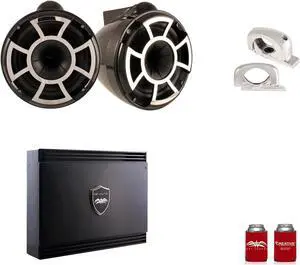 Wet Sounds REV10B-FC Black REV 10 Fixed Clamp Tower Speakers with Wet Sounds SDX2 1250 Watt 2-channel Amplifier