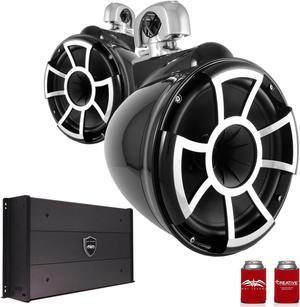 Wet Sounds REV10B-SC 10" Black Tower Speakers with Stainless Steel Swivel Clamps & SYN-DX2.3 1200 Watt Amplifier
