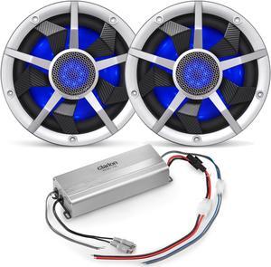 Clarion Marine Subwoofer Amplifier Bundle - Two 10" CM2513WL LED Sub Woofers and XC2110 Amplifier