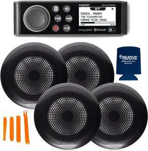 Fusion MS-RA70NSX Marine Receiver with 2 Pairs of Fusion EL-F651B 6.5" Marine Coax Black Classic Grills
