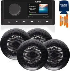 Fusion MS-RA210 Marine AM/FM/BT/NEMA2000/Sirius XM Ready Stereo with 2 Pair Fusion EL-F651B EL Series 6.5" Shallow Mount, Classic Black Grille