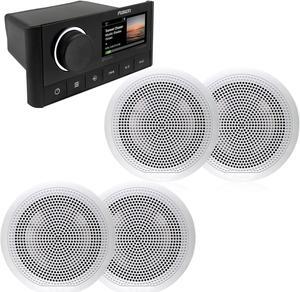 Fusion MS-RA670 Marine Receiver with 2 Pairs Fusion EL-F651W 6.5" Marine Speakers White Classic Grills
