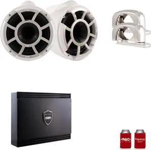 Wet Sounds REV10W-SC White REV 10 Swivel Clamp Tower Speakers with Wet Sounds SDX2 1250 Watt 2-channel Amplifier