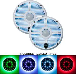 Wet Sounds REVO 6-XWW White Closed XW Grille 6.5 Inch Marine LED Coaxial Speakers (pair) with RGB LED Speaker Rings