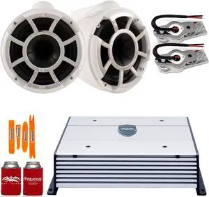 Wet Sounds REV8W-SXM White 8" Tower speakers with Stainless Swivel Base Mount (NO PIPE CLAMP) and Wet Sounds HTX4 Amplifier