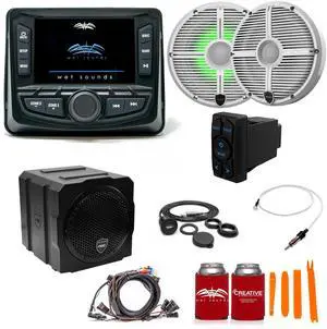 Wet Sounds Ultimate Golf Cart Audio Bundle, Radio, 2-RGB White Grill 6.5" Speakers, 8" powered sub, Wiring Kit