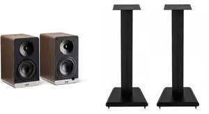 ELAC LS10-B SPEAKER STANDS And DEBUT ConneX BOOKSHELVES-WALNUT