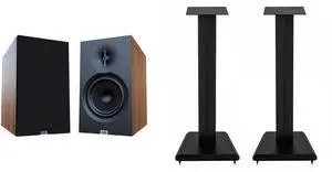 ELAC LS10-B SPEAKER STANDS And DB63-WN WALNUT BOOKSHELVES