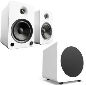 Kanto YU6MW YU6 Matte White 200W Powered Speakers (Pair) with SUB8MW SUB8 Pure 8" 250W Powered Subwoofer - Matte White