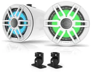 Fusion XS-FLT652SPW 6.5" White Sport Grill Wake Tower Speakers, RGB LED with Fusion XS-MNTFL Flat Surface Mounts