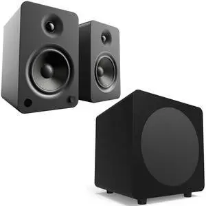 Kanto YU6MB YU6 Matte Black 200W Peak Powered Speakers (Pair) with Kanto SUB8MB 8" 250W Powered Subwoofer - Matte Black