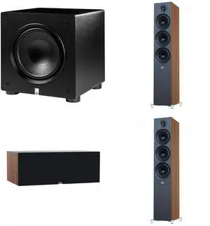 Elac Debut 3.0 Walnut 6.5 Inch Towers With 6.5 Inch Center And Elac Varro 10 Inch Subwoofer