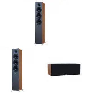 Elac Debut 3.0 Walnut 5.25 Inch Towers With 5.25 Inch Center