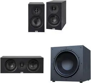Elac Debut 3.0 Bookshelf Package Black With Debut 15 Inch Subwoofer And Debut Center Channel