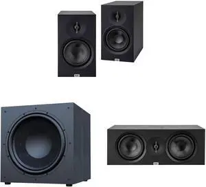 Elac Debut 3.0 Db63 Black Bookshelf Speakers With Debut 15 Inch Subwoofer And Debut Center Channel