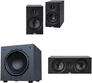 Elac Debut 3.0 Db63 Black Bookshelf Speakers With Debut 12 Inch Subwoofer And Debut Center Channel