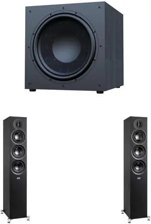 Elac Debut 3.0 Df53 Black Tower Speakers (Pair) With Debut 15 Inch Subwoofer