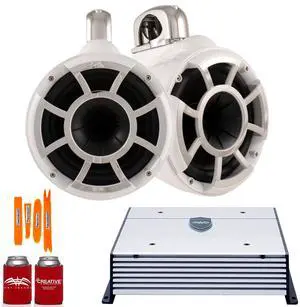 Wet Sounds REV8W-SC White 8" Tower speakers with Stainless Swivel Clamps and Wet Sounds HTX4 Amplifier