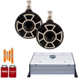 Wet Sounds REV8B-SC Black 8" Tower speakers with Stainless Swivel Clamps and Wet Sounds HTX4 Amplifier