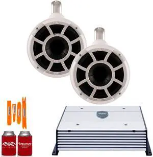 Wet Sounds REV8W-FC White 8" Tower speakers with Stainless Fixed Clamps and Wet Sounds HTX4 Amplifier