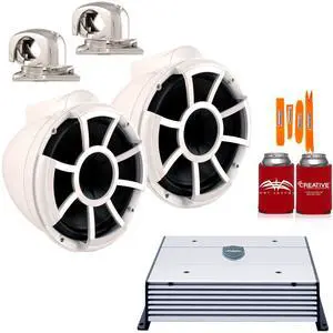 Wet Sounds REV8W-SMINI White 8" Tower Speakers with MINI Stainless Swivel Clamps and Wet Sounds HTX4 Amplifier