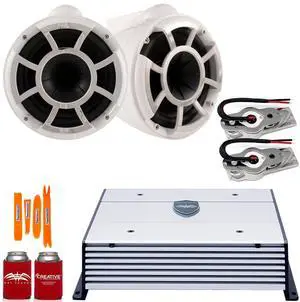 Wet Sounds REV10W-SXM White 10" Tower speakers with Stainless Swivel Base Mount (NO PIPE CLAMP) and Wet Sounds HTX4 Amplifier