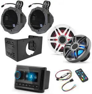 Clarion Premium UTV Gauge-Style Radio and Mount bundle including 6.5" Speakers, Powersports pods, cage mounts 1.75"