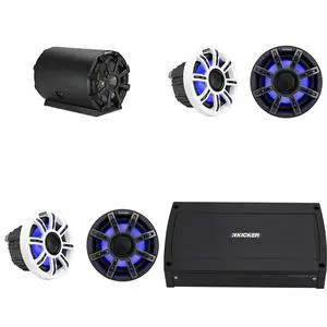 Kicker Pontoon - Tritoon Boat Premium Audio Upgrade, (4) 6.5" LED Marine Speakers, 10" Subwoofer tube & KXMA 5Ch. Marine Amplifier Bundle Kicker Pontoon - Tritoon Boat Premium Audio Upgrade, (4) 6.5" LED Marine Speakers, 10" Subwoofer tube & KXMA 5Ch. Marine Amplifier Bundle
