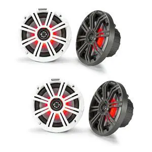 Kicker 6.5" Marine Speakers LED KM65 RGB 4 Pack Coaxial Boat Speakers Waterproof White Sport Grille Pontoon Marine Audio System Upgrade Kicker 6.5" Marine Speakers LED KM65 RGB 4 Pack Coaxial Boat Speakers Waterproof White Sport Grille Pontoon Marine Audio System Upgrade