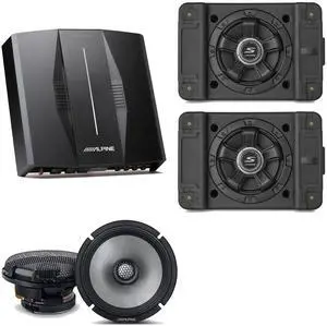 Alpine PXE-C80-88 OPTIM8 8-Channel Hi-Res Digital Sound Processor Amplifier w/ (2) SS-SB10 Subwoofer, R2-S65 Bundle Alpine PXE-C80-88 OPTIM8 8-Channel Hi-Res Digital Sound Processor Amplifier w/ (2) SS-SB10 Subwoofer, R2-S65 Bundle