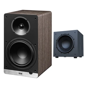 ELAC DCB61 Walnut Powered Speakers + DS103 10in Debut 3.0 Subwoofer ELAC DCB61 Walnut Powered Speakers + DS103 10in Debut 3.0 Subwoofer