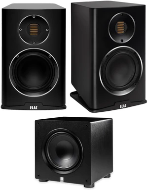 ELAC Carina BS243.4 Satin Black Bookshelf Speakers + PS350 12in Varro Premium Subwoofer