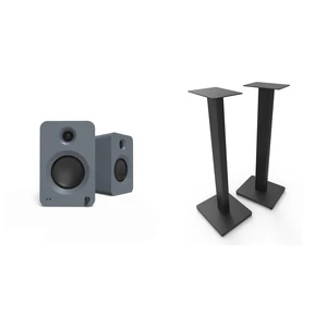Kanto Ren Powered Speaker System - Grey, and Kanto ST28 Speaker Stands - Black Kanto Ren Powered Speaker System - Grey, and Kanto ST28 Speaker Stands - Black