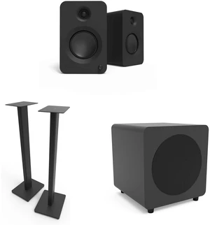Kanto Ren Powered Speaker System - Kanto SUB8 Powered 8in Subwoofer and Kanto ST34 Speaker Stands - Black Kanto Ren Powered Speaker System - Kanto SUB8 Powered 8in Subwoofer and Kanto ST34 Speaker Stands - Black