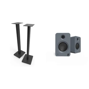 Kanto Ren Powered Speaker System - Grey, and Kanto ST34 Speaker Stands - Black Kanto Ren Powered Speaker System - Grey, and Kanto ST34 Speaker Stands - Black