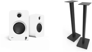 Kanto Ren Powered Speaker System - White, and Kanto ST34 Speaker Stands - Black Kanto Ren Powered Speaker System - White, and Kanto ST34 Speaker Stands - Black