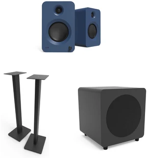 Kanto Ren Powered Speaker System - Matte Blue, Kanto ST34 Speaker Stands - Black and Kanto powered sub - Black Kanto Ren Powered Speaker System - Matte Blue, Kanto ST34 Speaker Stands - Black and Kanto powered sub - Black