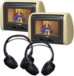 (2) 7" DVD Headrest Monitor Systems with (2) Headphones