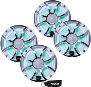 Wet Sounds - Two Pairs Of REVO 6-XSW-SS White XS / Stainless Overlay Grill 6.5 Inch Marine LED Coaxial Speakers