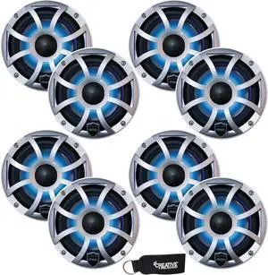 Wet Sounds - Four Pairs Of REVO 6-XSS Silver Open XS Grille 6.5 Inch Marine LED Coaxial Speakers