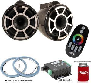Wet Sounds REV10B-X X-Mount Tower Speakers with RGB LED Speaker Rings & LED Music Controller