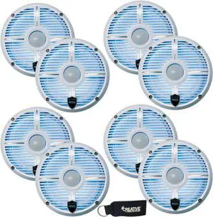 Wet Sounds - Four Pairs Of REVO 6-XWW White Closed XW Grille 6.5 Inch Marine LED Coaxial Speakers