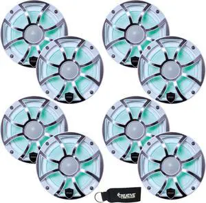 Wet Sounds - Four Pairs Of REVO 6-XSW-SS White XS / Stainless Overlay Grill 6.5 Inch Marine LED Coaxial Speakers