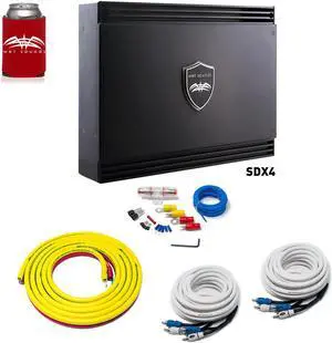 Wet Sounds Sinister SDX4 4-Channel Amplifier & Stinger 3-Meter 4-Gauge Amplifier Wiring Kit w/ RCAs