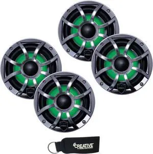 Wet Sounds - Two Pairs Of REVO 6-XSG-SS GunMetal XS/Stainless Overlay Grill 6.5 Inch Marine LED Coaxial Speakers