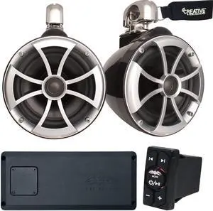 Wet Sounds ICON8 Tower Speakers with Mini Swivel Clamps, STX-Micro-4 Amp, and BTRS Bluetooth Rockerswitch Receiver