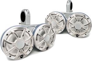 Two Pairs of Wet Sounds REVO6-XSW-SS White 6.5" LED Speakers in KMTED White Enclosures with RGB LED Rings