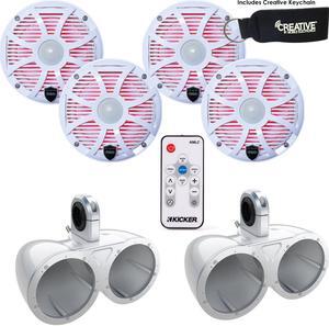 Two Pairs of Wet Sounds REVO6-SWW White 6.5" LED Speakers in KMTED White Enclosures with KMLC LED Controller