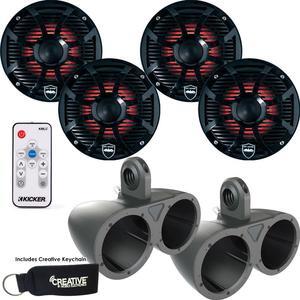 Two Pairs of Wet Sounds REVO6-SWB Black 6.5" LED Speakers in KMTED Black Enclosures with KMLC LED Controller